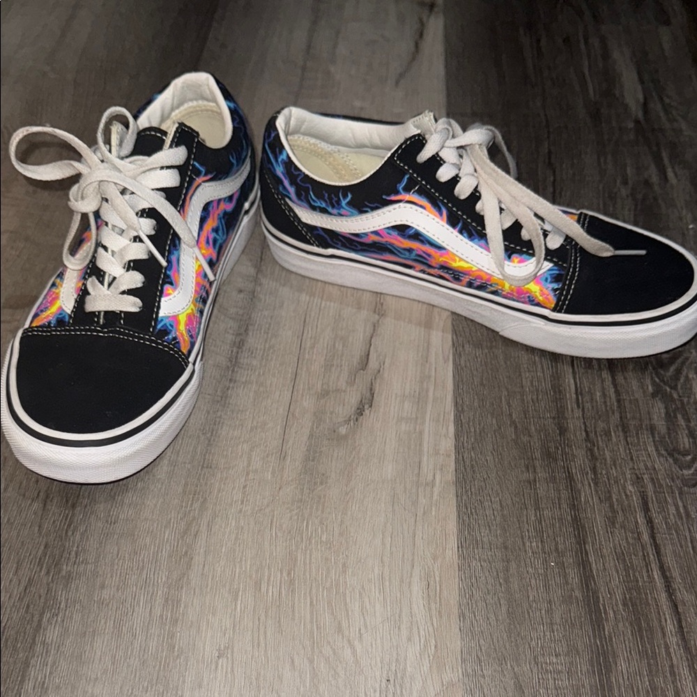 Vans Black Sneakers with Electric colorful Flames